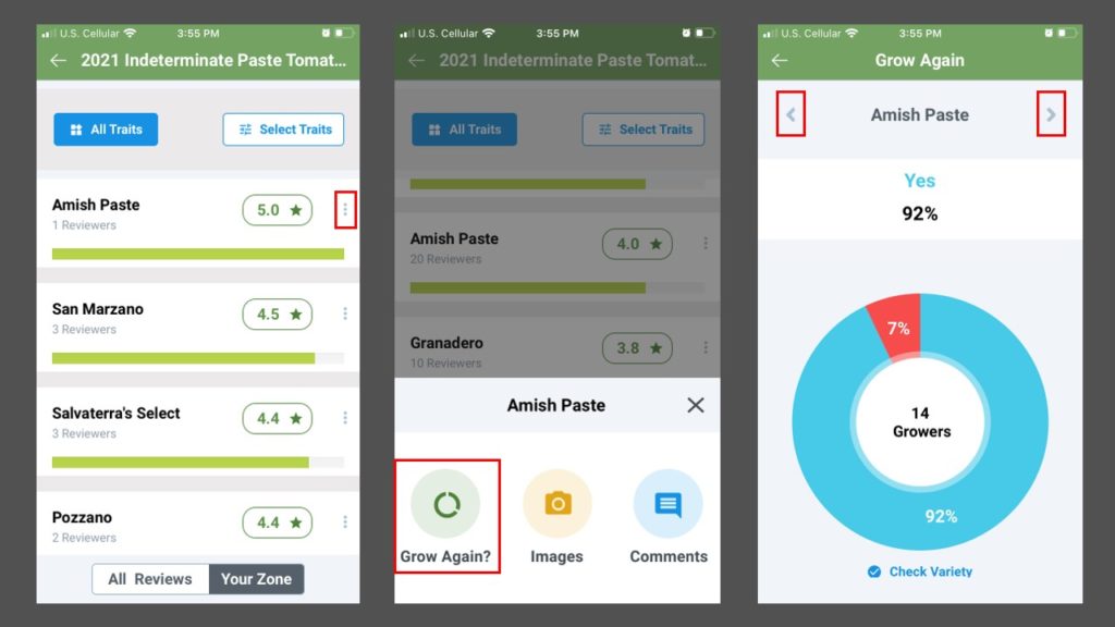 SeedLinked App - how to view 'would you grow this again?' survey