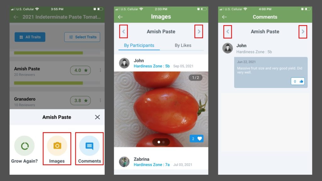 SeedLinked App - how to view vareity trial images and comments