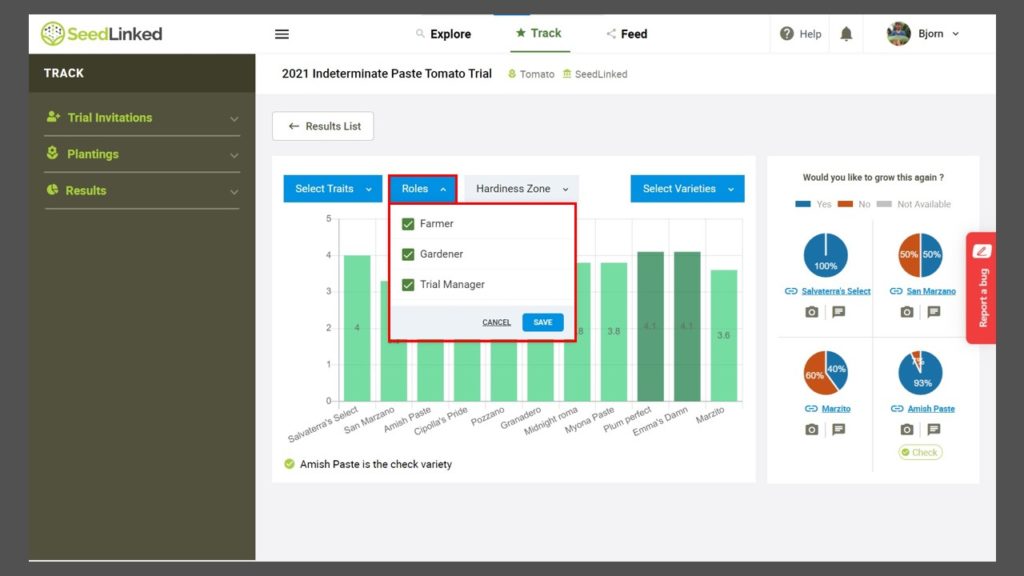 SeedLinked Web - how to view variety trial results by grower type