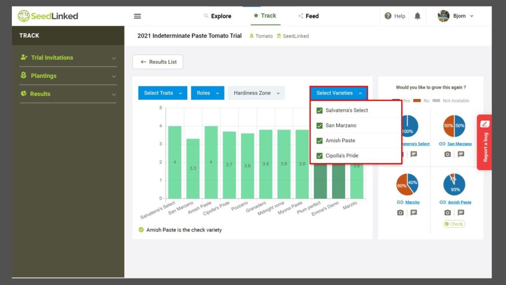 SeedLinked Web - how to view variety trial results by variety