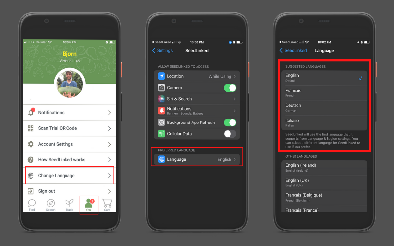How to change the language on the SeedLinked app.