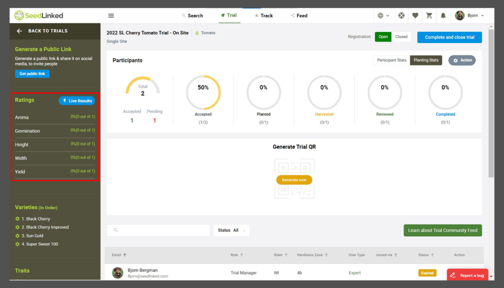 How to access live trial results on SeedLinked Trial Manager.